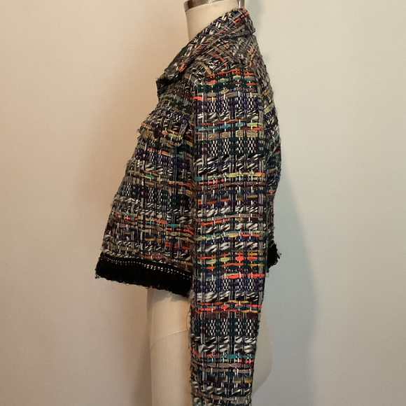 Milly Multi Colored Jacket with Black Fringe Detail and Gold Metal Roping. - Picture 5 of 14